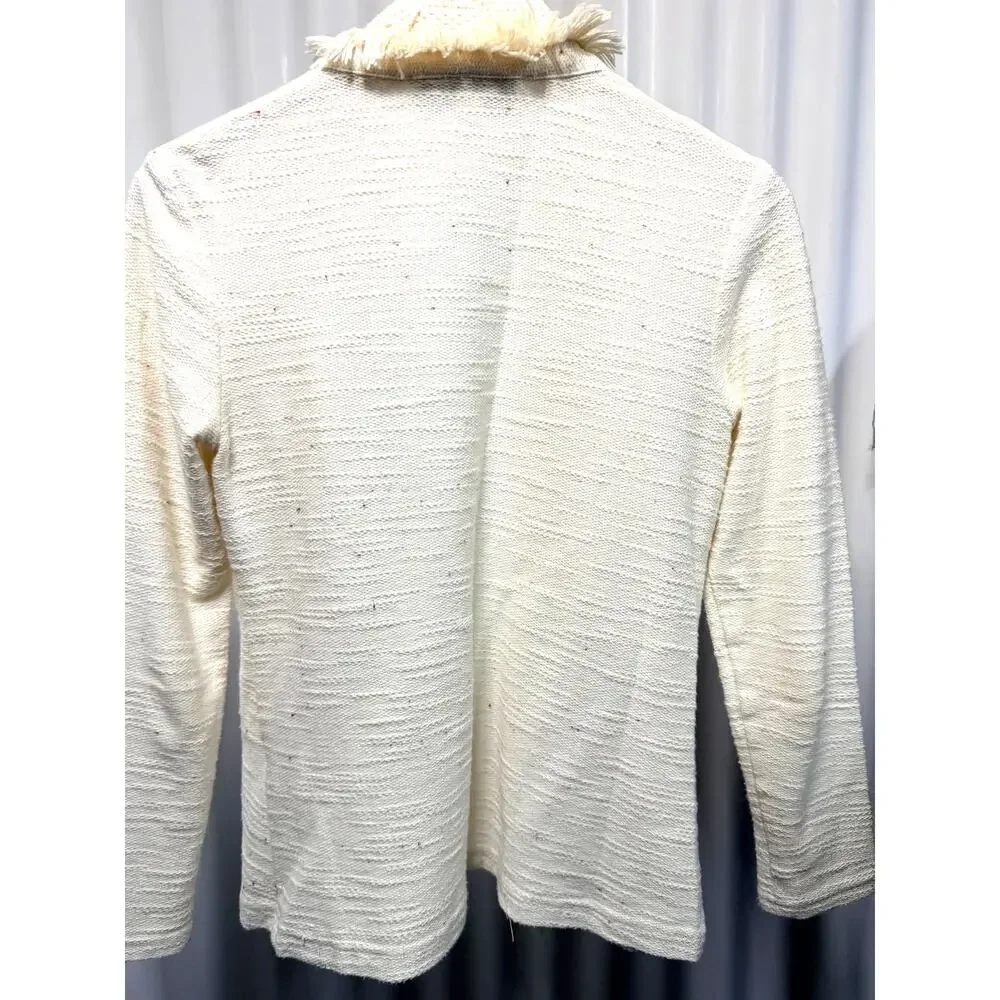 Sara Campbell Confetti Tweed Fringe Cardigan Jacket XS Ivory Knit Open USA Made